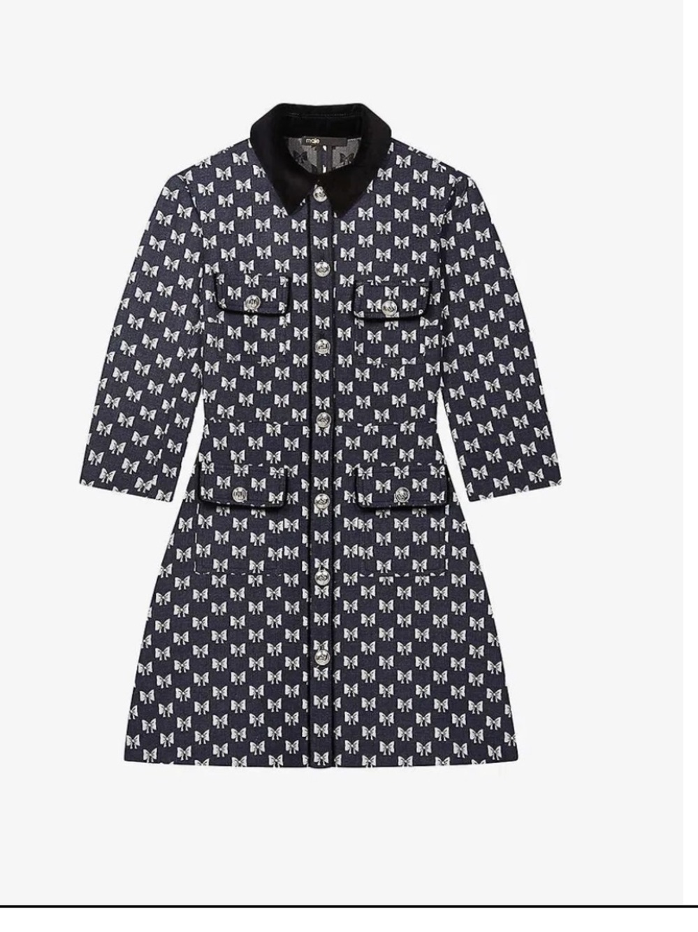 Maje Renatila Bow-Print Organic Cotton Mini Dress Size 36 - Picture 10 of 16
